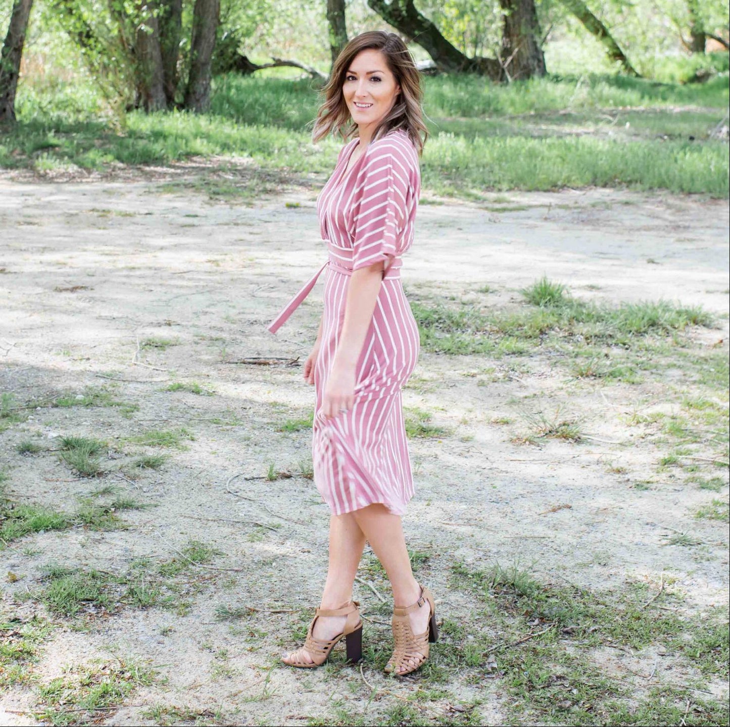 Striped Vee Neck Dress - Katherine Jean