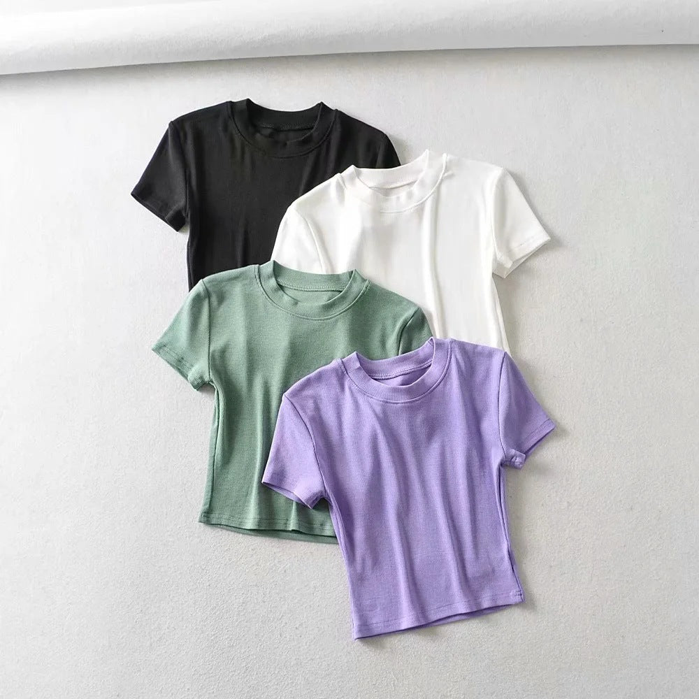 Purple Cropped Cotton Ribbed Shirt - Katherine Jean