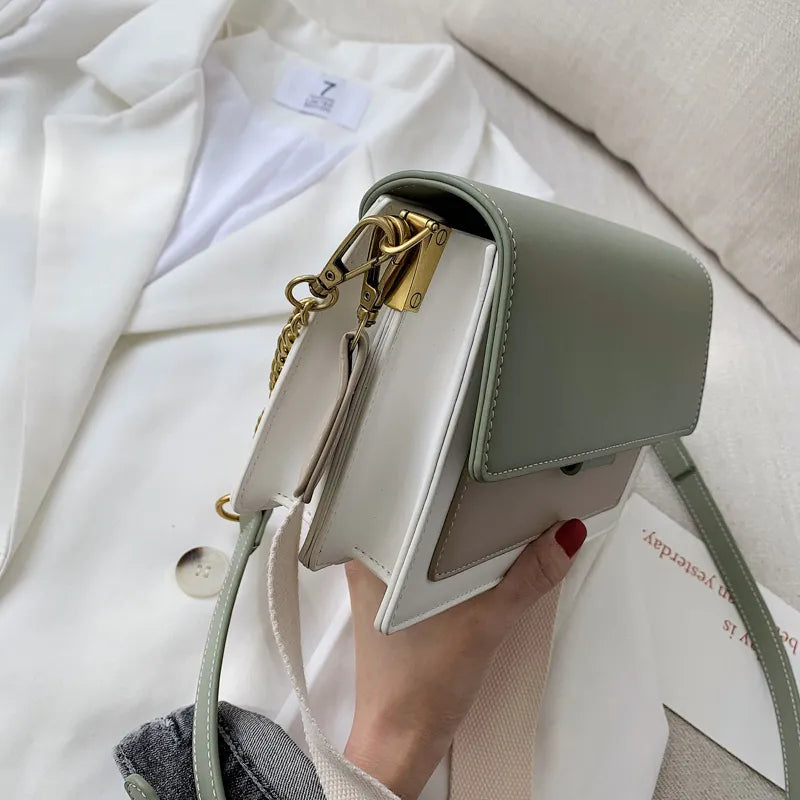 Green Faux Leather Multi Color Square Flap Bag - Katherine Jean