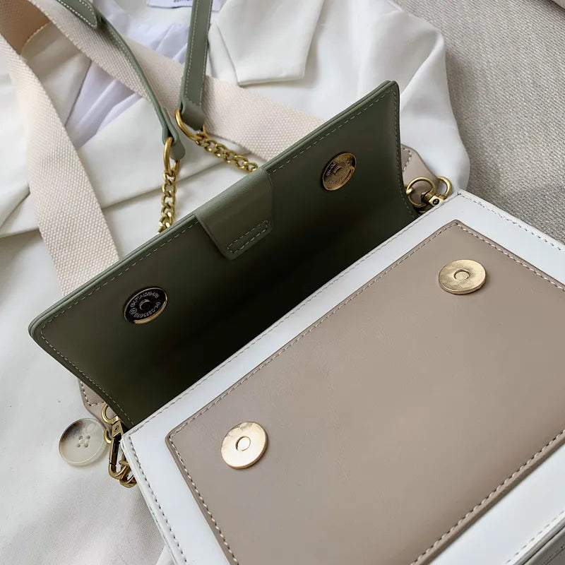 Green Faux Leather Multi Color Square Flap Bag - Katherine Jean