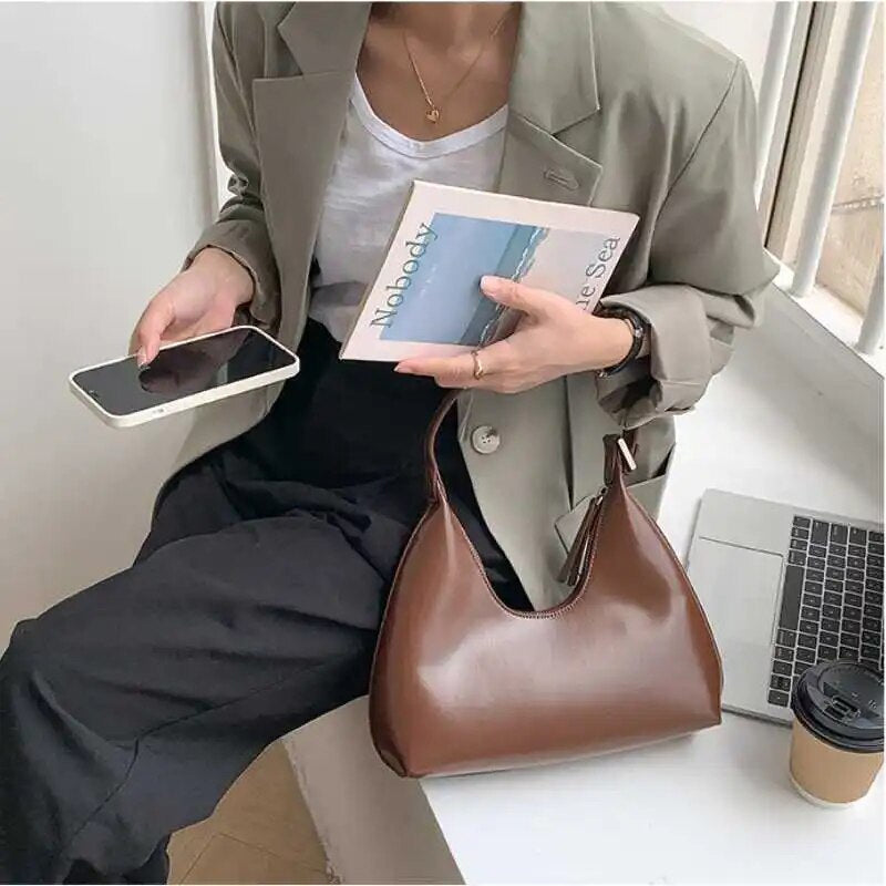 Caramel Sleek Retro Shoulder Bag - Katherine Jean
