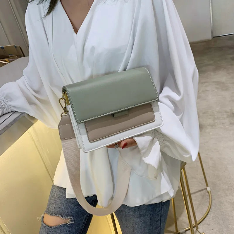 Green Faux Leather Multi Color Square Flap Bag - Katherine Jean