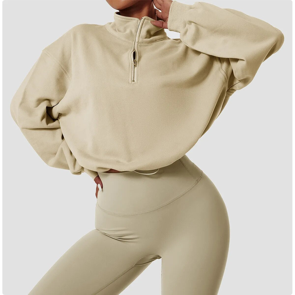 Apricot Half Zip Crop Sweater - Katherine Jean