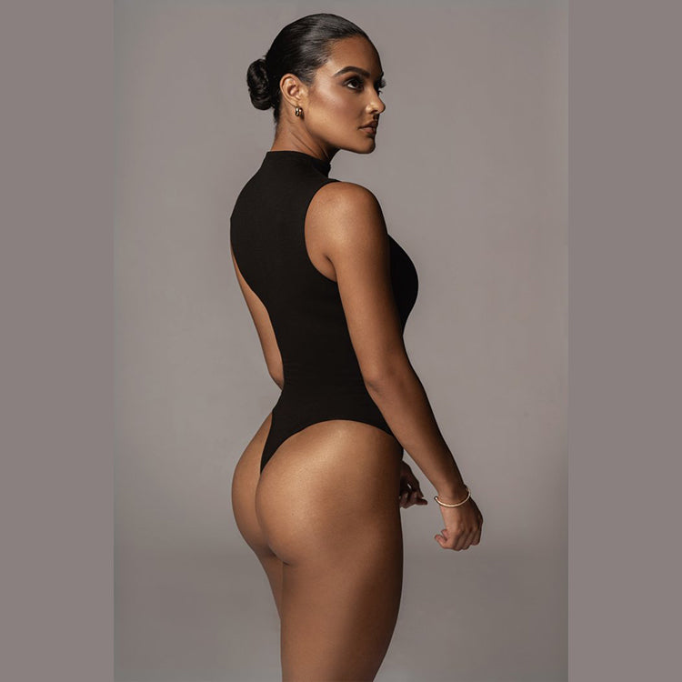 Black Woolen Mock Neck Bodysuit - Katherine Jean