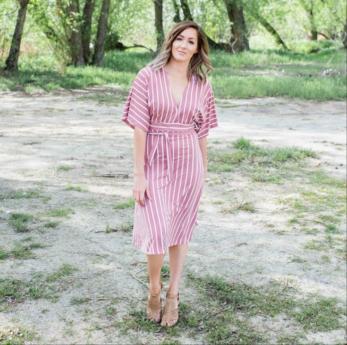 Striped Vee Neck Dress - Katherine Jean