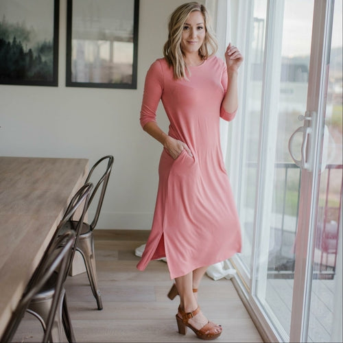 Mid Length Boxy Dress With Side Pockets - Katherine Jean