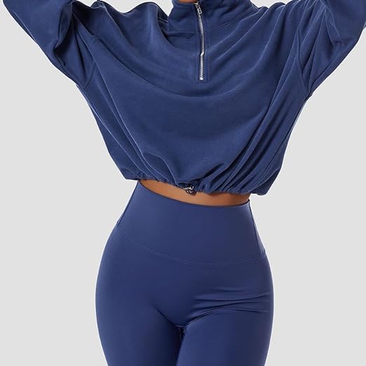 Dark Blue Half Zip Crop Sweater - Katherine Jean