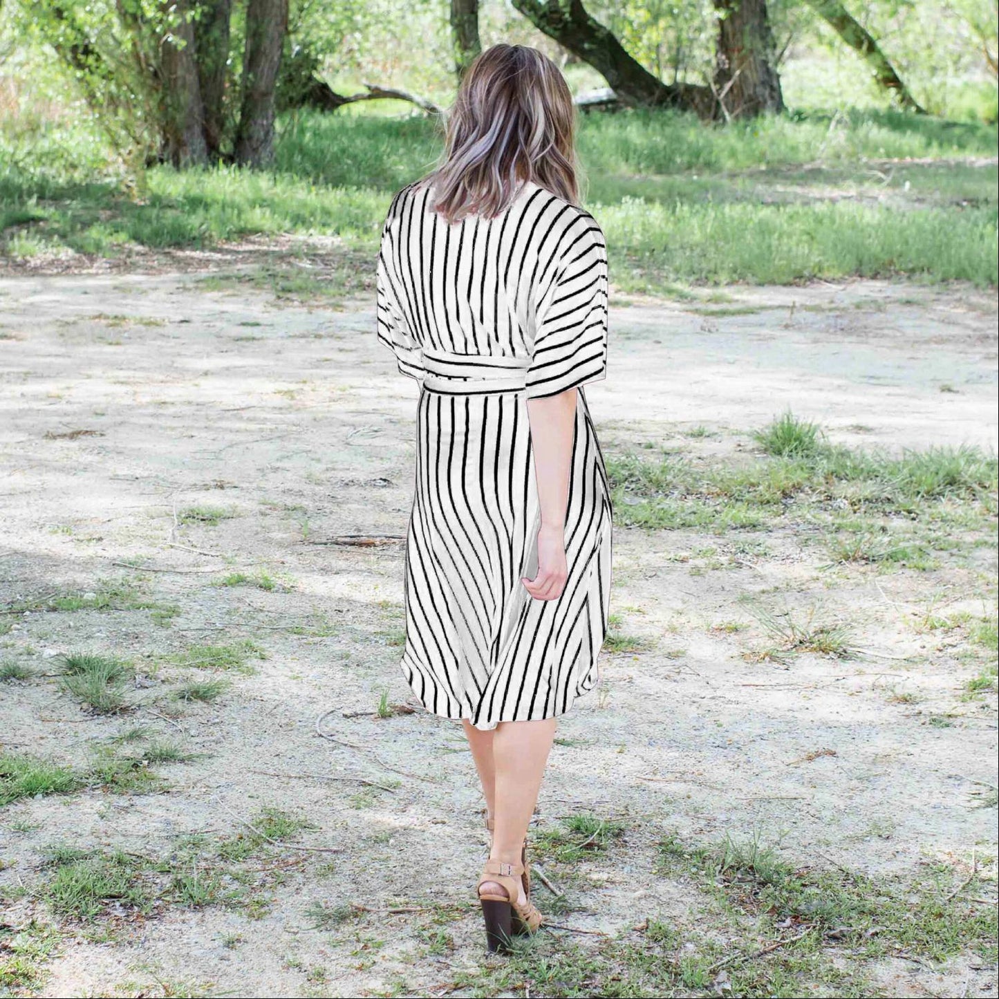 Striped Vee Neck Dress - Katherine Jean