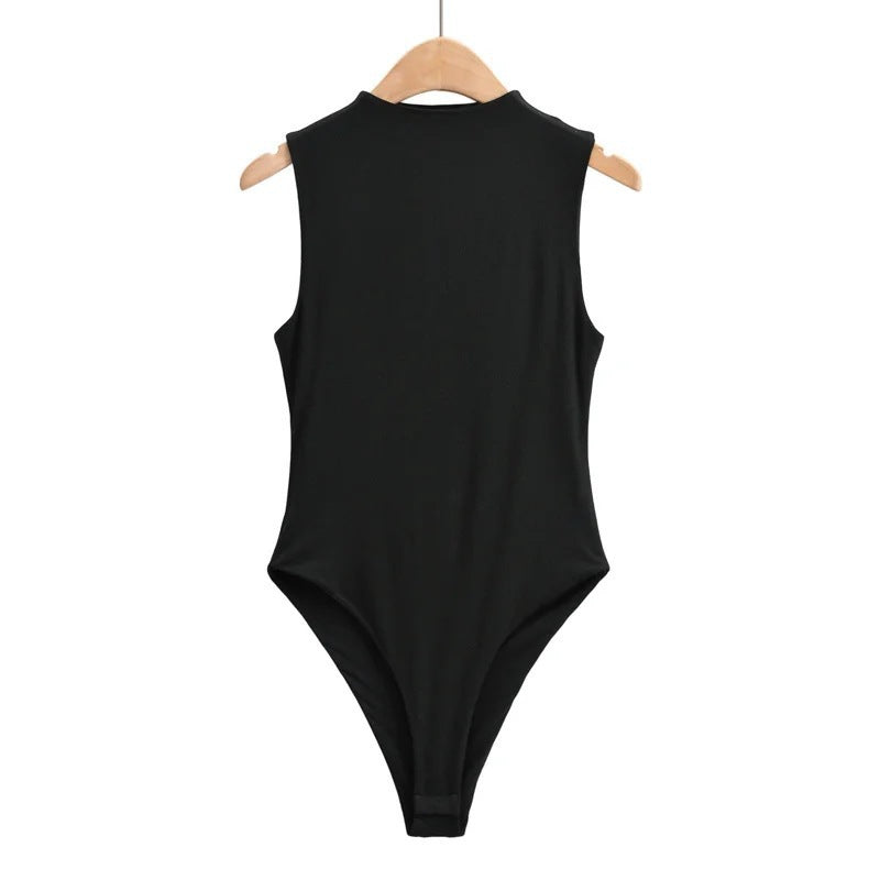 Black Woolen Mock Neck Bodysuit - Katherine Jean