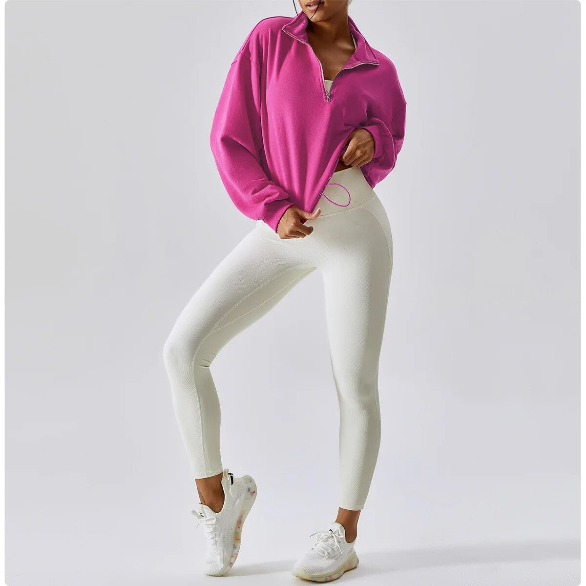 Rose Half Zip Crop Sweater - Katherine Jean