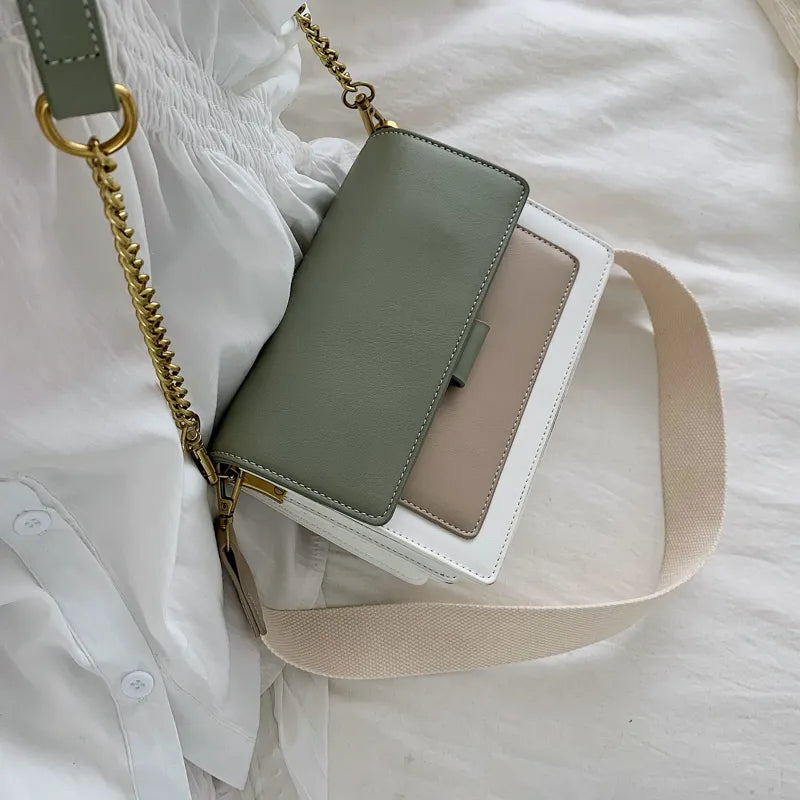 Green Faux Leather Multi Color Square Flap Bag - Katherine Jean