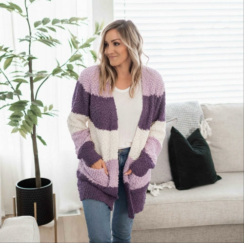 Color Block Balloon Sleeve Popcorn Cardigan - Katherine Jean