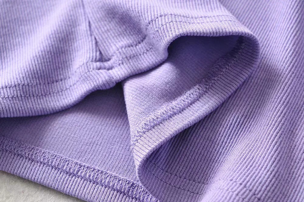 Purple Cropped Cotton Ribbed Shirt - Katherine Jean