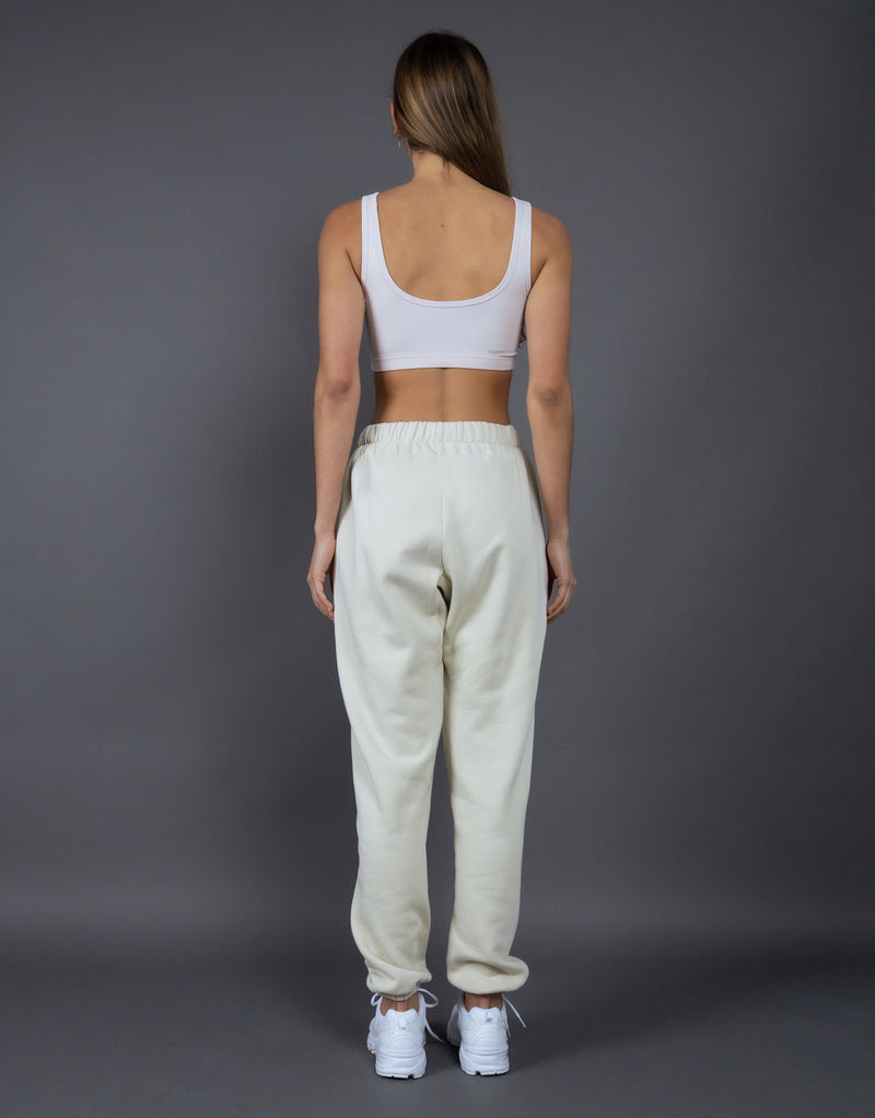 White Fleece Terry Baggy Cotton Sweatpants - Katherine Jean