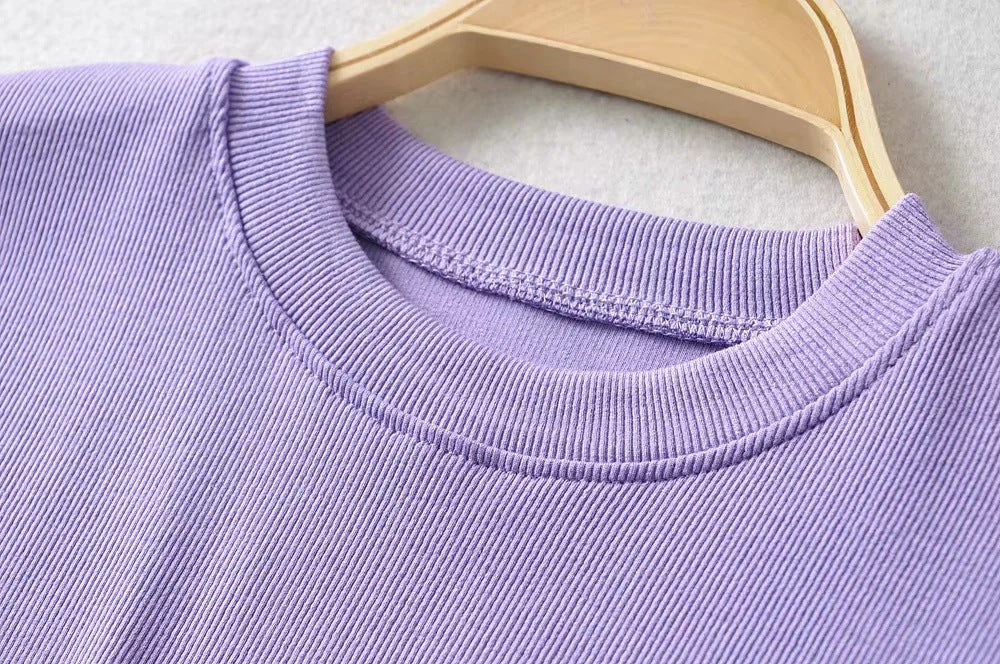 Purple Cropped Cotton Ribbed Shirt - Katherine Jean
