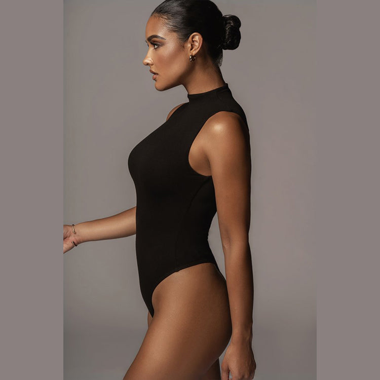 Black Woolen Mock Neck Bodysuit - Katherine Jean