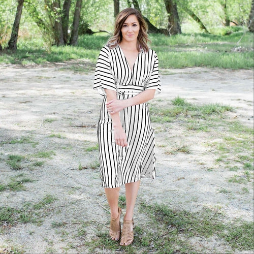 Striped Vee Neck Dress - Katherine Jean