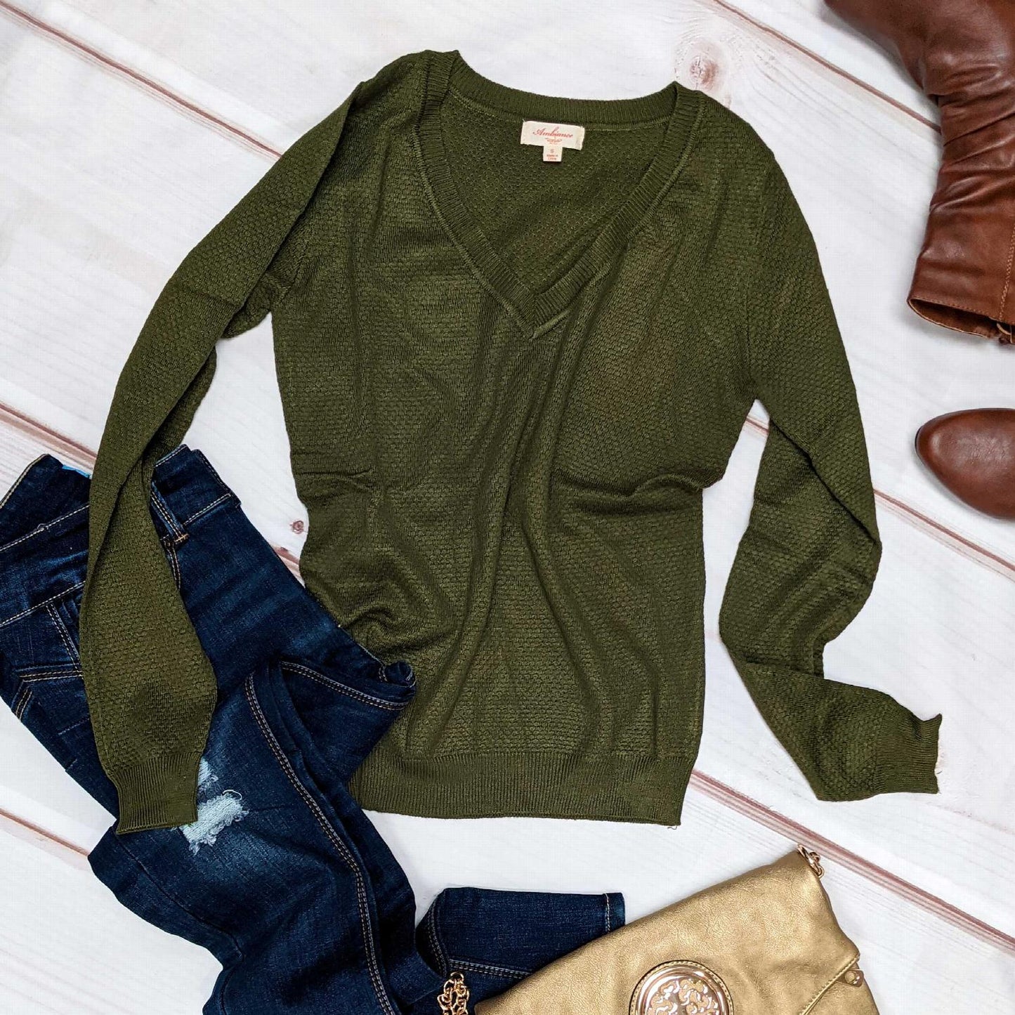 Long Sleeve V-neck Fine-gauge Sweater - Katherine Jean