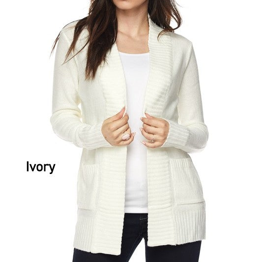 Shawl Collar Patch Pocket Long Sleeve Open Cardigan - Katherine Jean