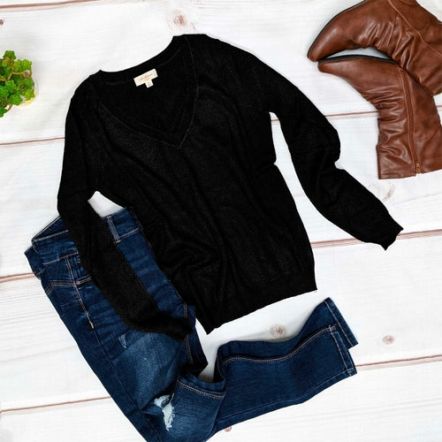 Long Sleeve V-neck Fine-gauge Sweater - Katherine Jean