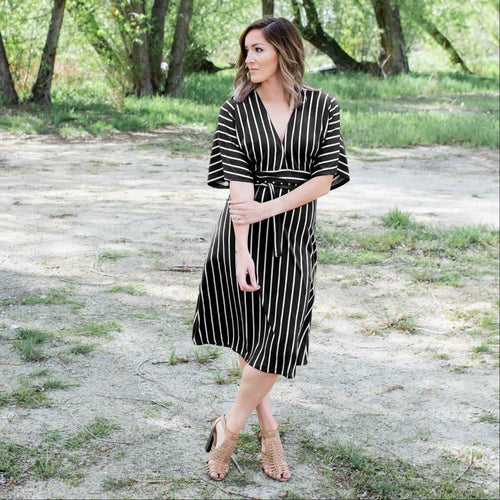 Striped Vee Neck Dress - Katherine Jean