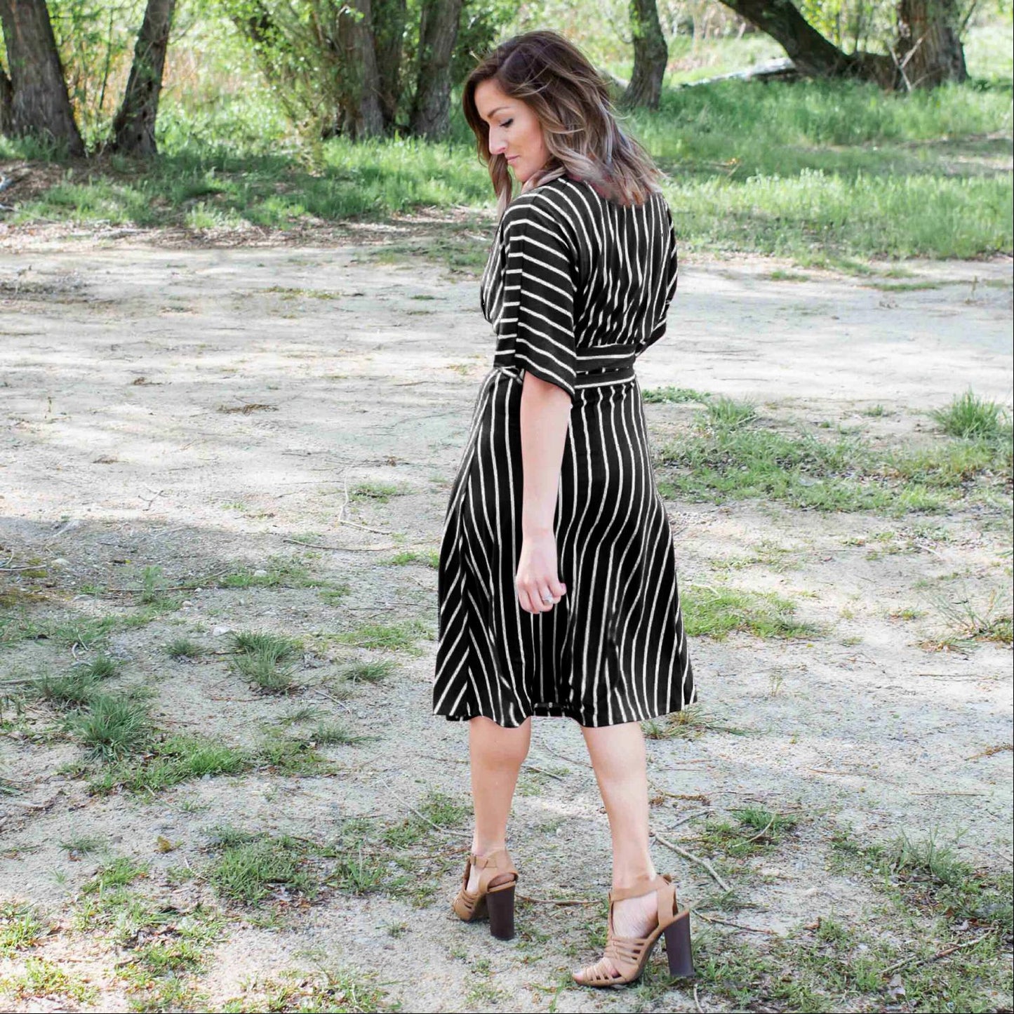 Striped Vee Neck Dress - Katherine Jean