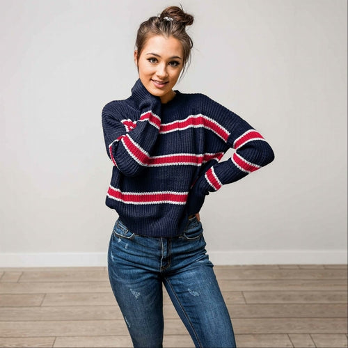 Stripe Dolman Sleeve Boxy Sweater Knit Top - Katherine Jean