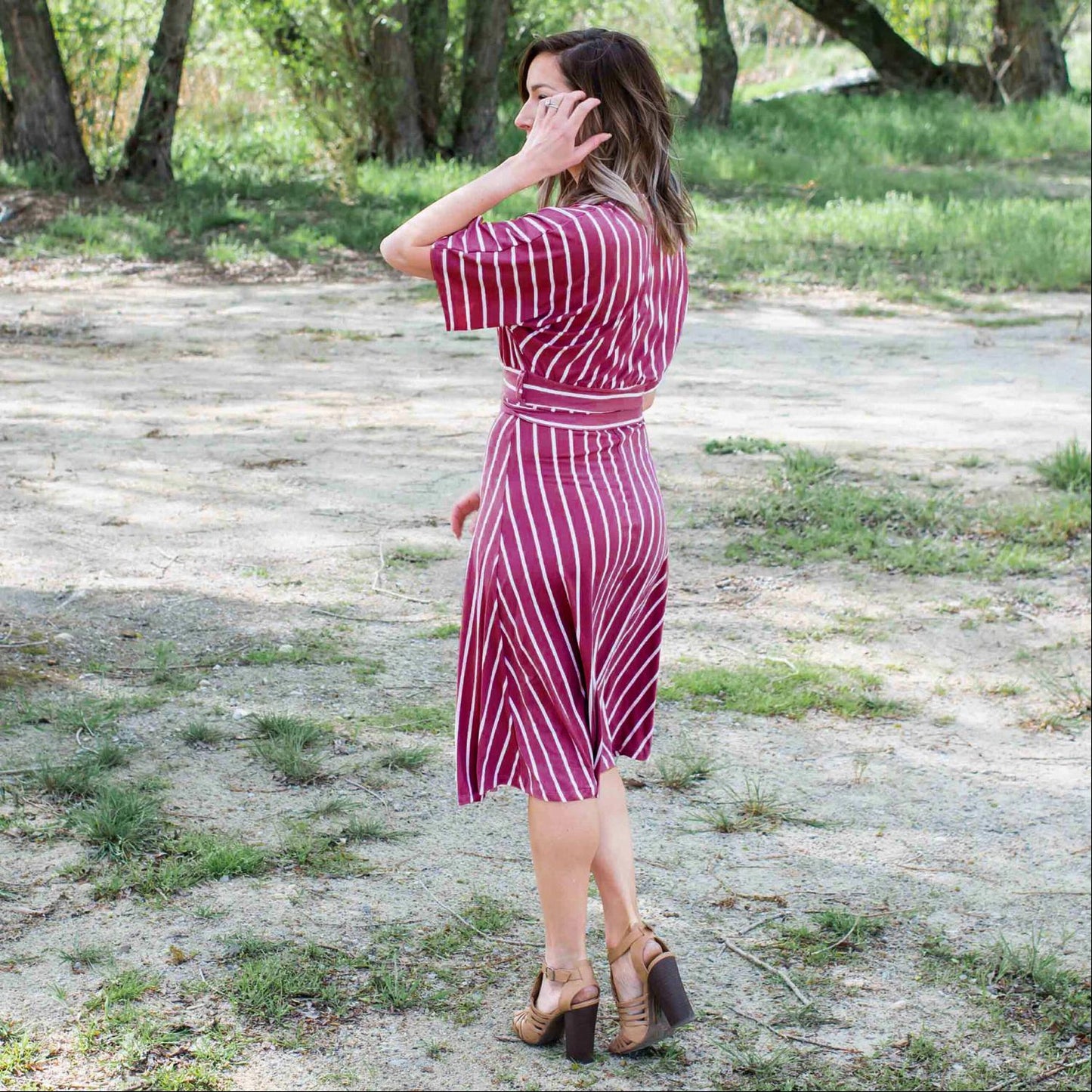 Striped Vee Neck Dress - Katherine Jean