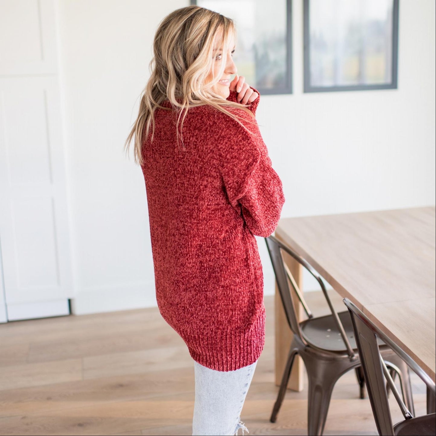 Round Neck Long Sleeve Chenille Sweater - Katherine Jean