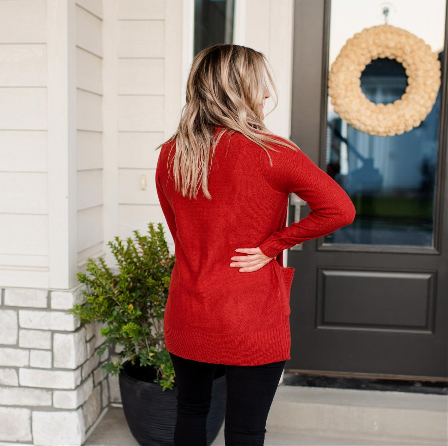 Shawl Collar Patch Pocket Long Sleeve Open Cardigan - Katherine Jean
