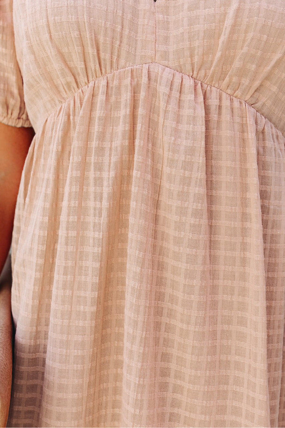 Checkered Pattern Puff Sleeve Babydoll Dress - Katherine Jean