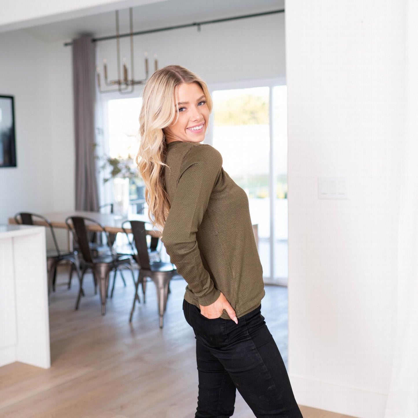 Long Sleeve V-neck Fine-gauge Sweater - Katherine Jean