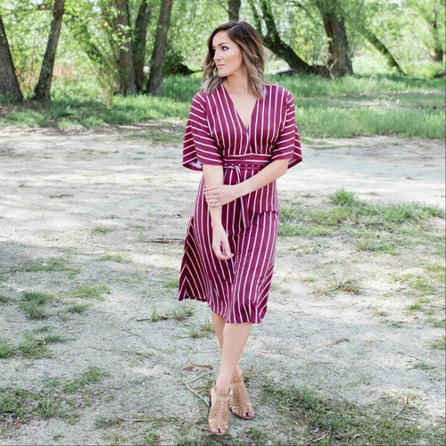 Striped Vee Neck Dress - Katherine Jean