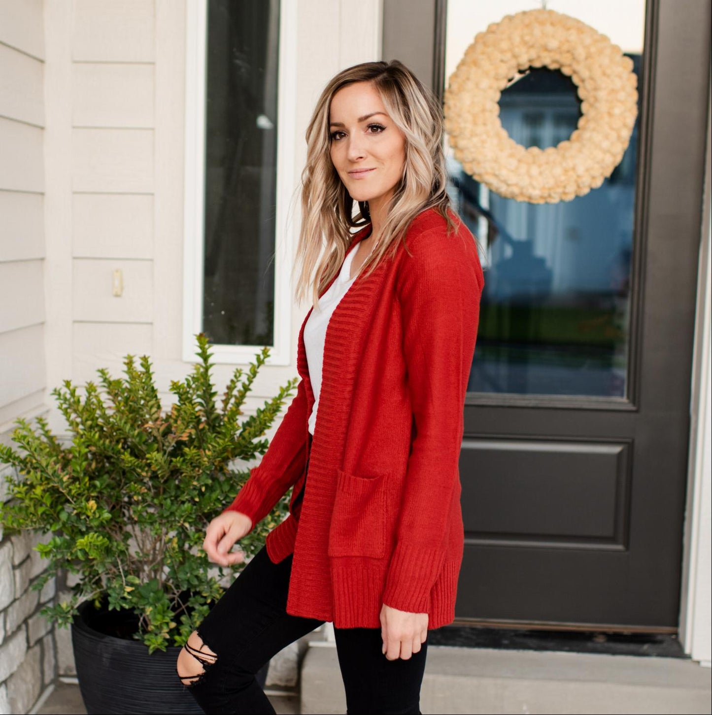 Shawl Collar Patch Pocket Long Sleeve Open Cardigan - Katherine Jean