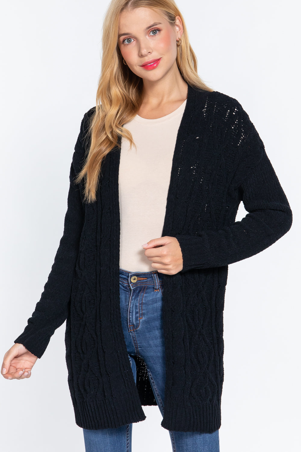 Black Chenille Sweater Cardigan - Katherine Jean
