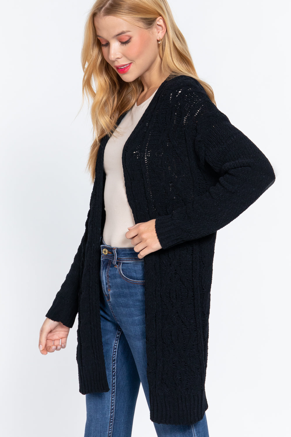 Black Chenille Sweater Cardigan - Katherine Jean