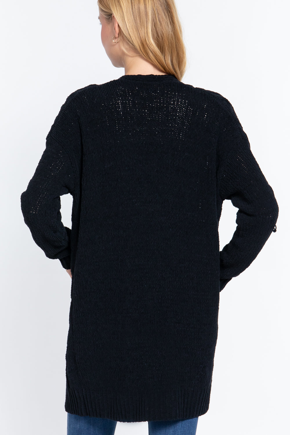 Black Chenille Sweater Cardigan - Katherine Jean