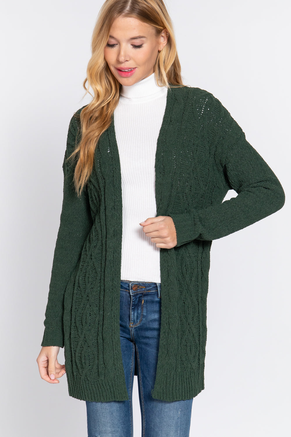 Gloomy Green Chenille Sweater Cardigan - Katherine Jean