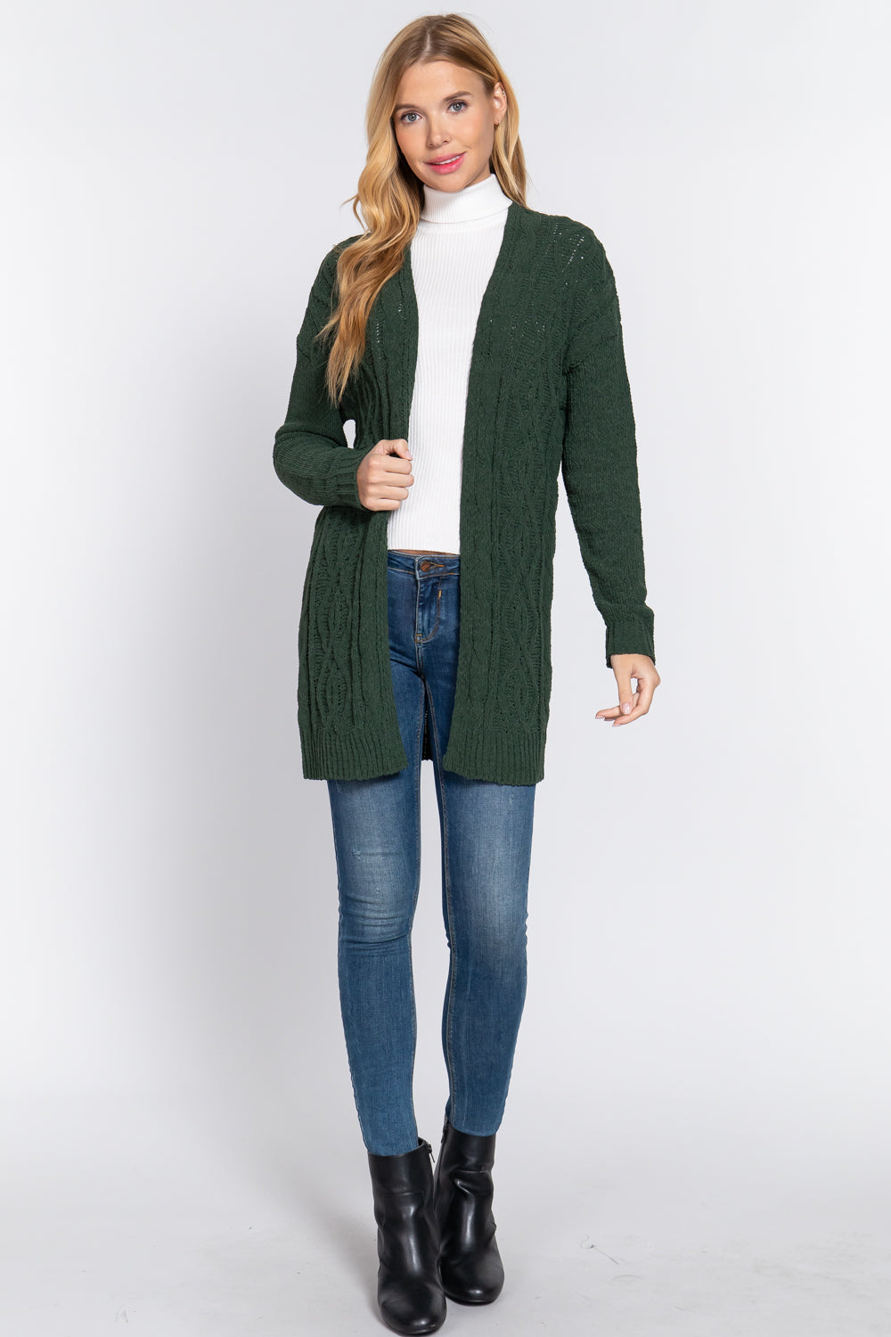 Gloomy Green Chenille Sweater Cardigan - Katherine Jean