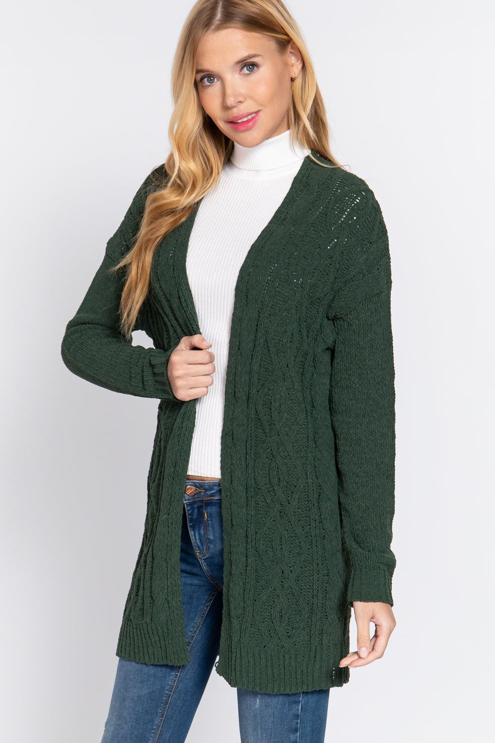 Gloomy Green Chenille Sweater Cardigan - Katherine Jean