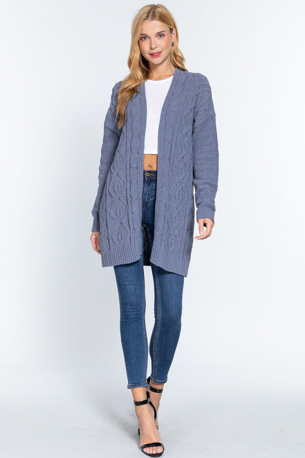 Greyish Blue Chenille Sweater Cardigan - Katherine Jean