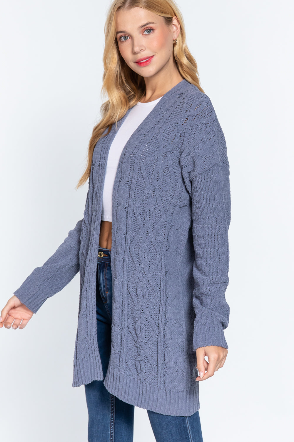 Greyish Blue Chenille Sweater Cardigan - Katherine Jean
