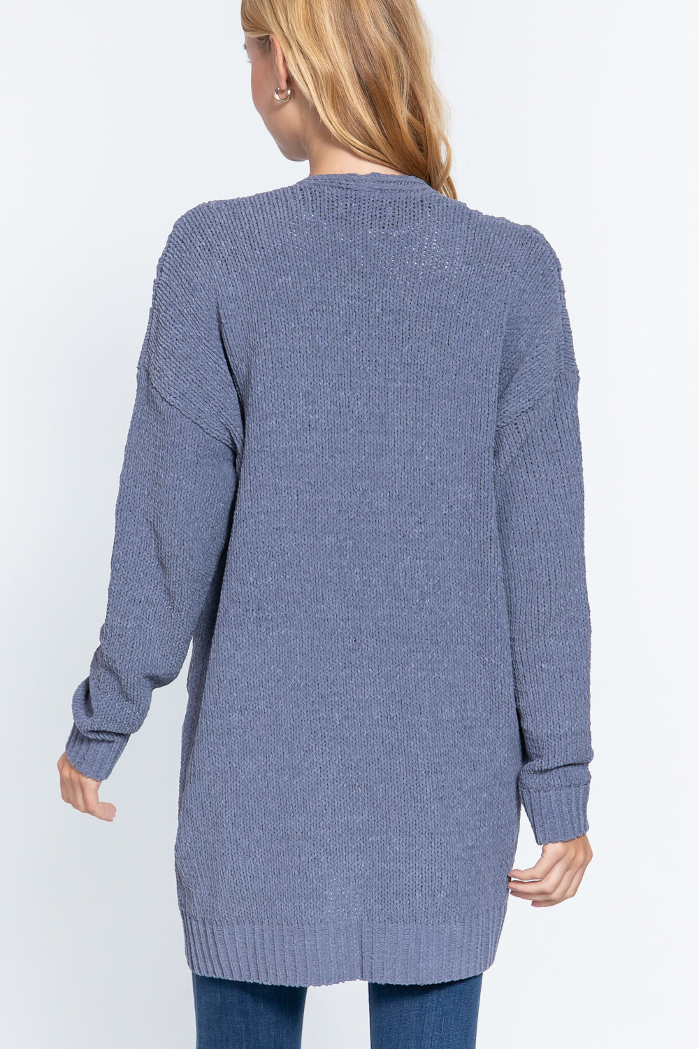 Greyish Blue Chenille Sweater Cardigan - Katherine Jean