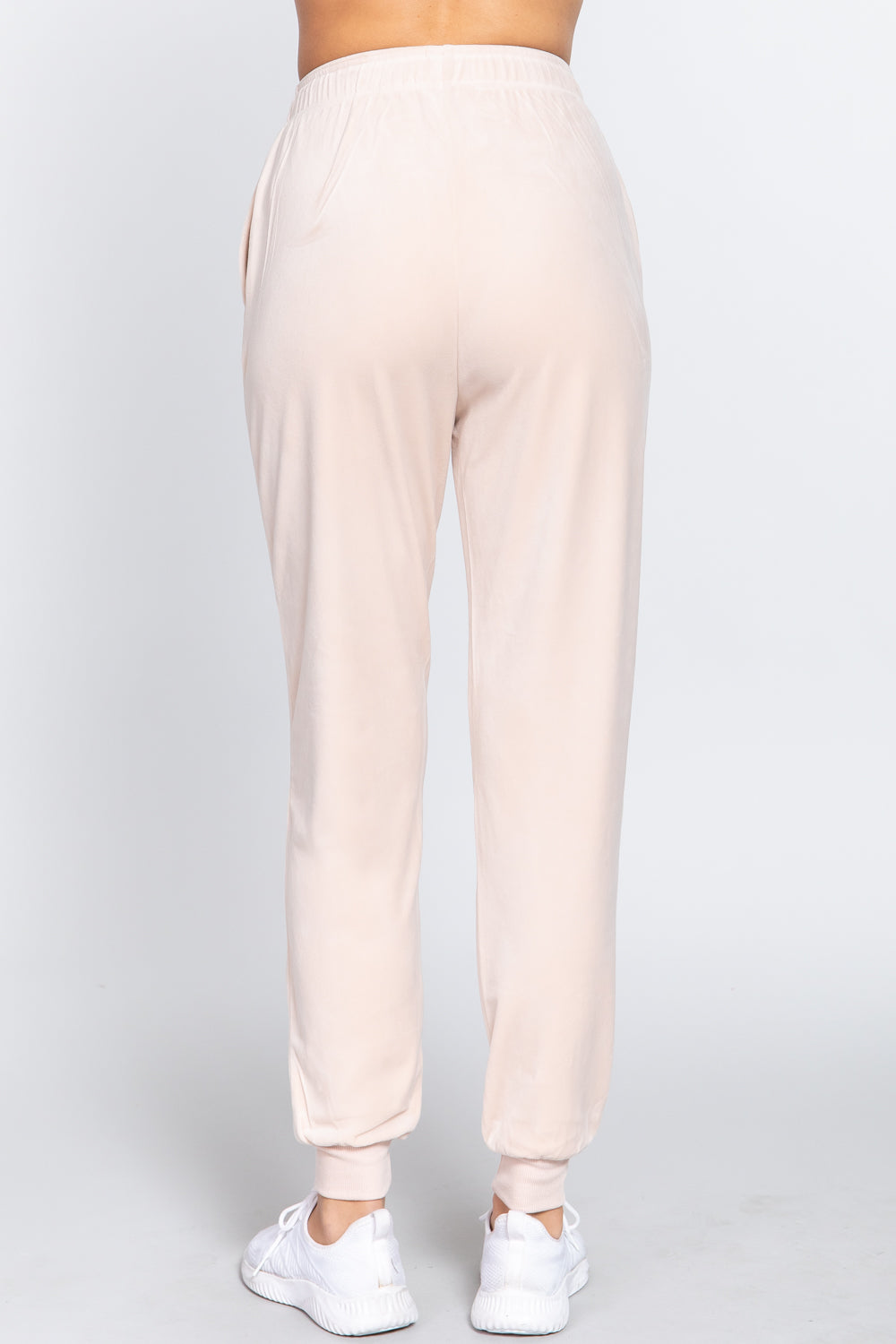 Cream Waist Elastic Velour Long Jogger Pants - Katherine Jean