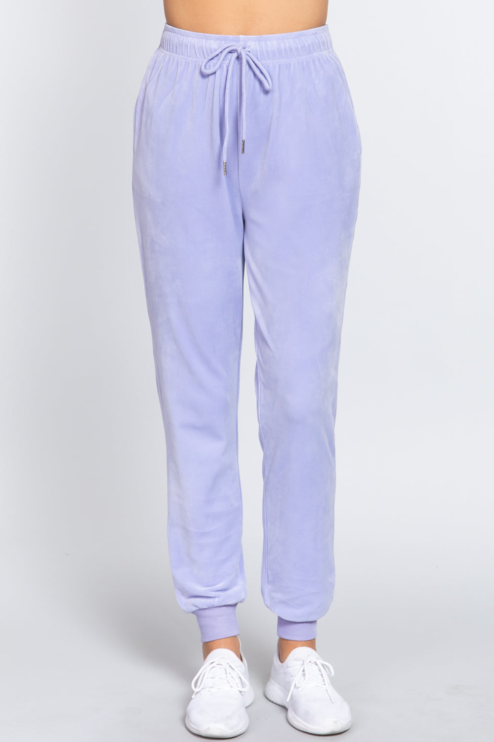 Lavender Waist Elastic Velour Long Jogger Pants - Katherine Jean