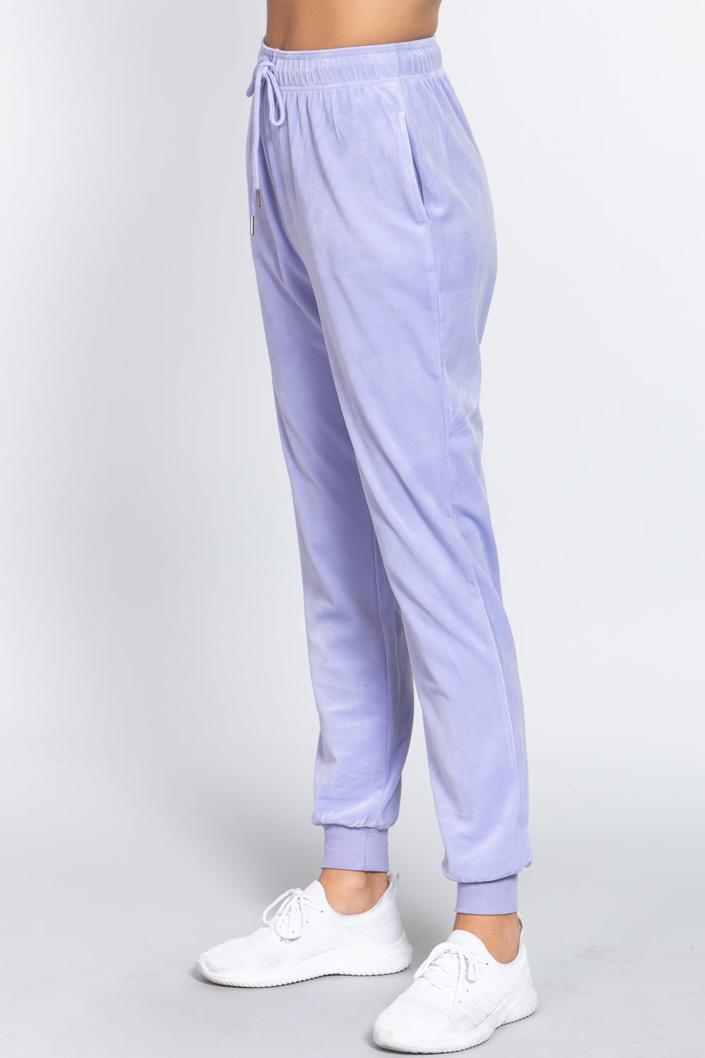 Lavender Waist Elastic Velour Long Jogger Pants - Katherine Jean