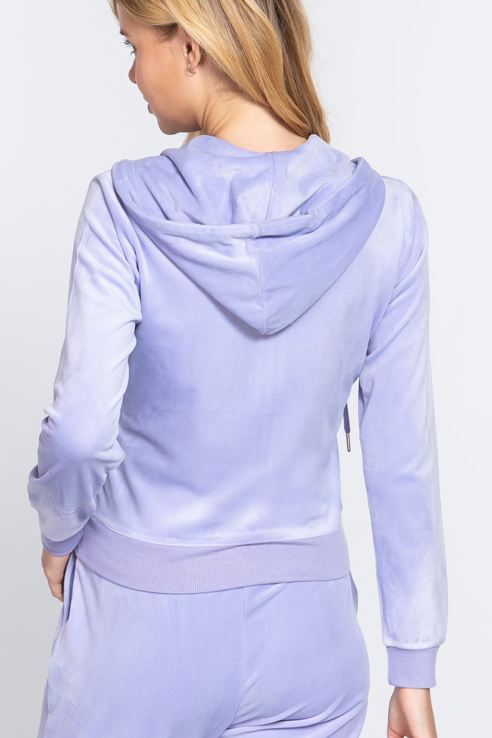 Lavender Long Sleeve Velour Hoodie Zip Up Jacket - Katherine Jean