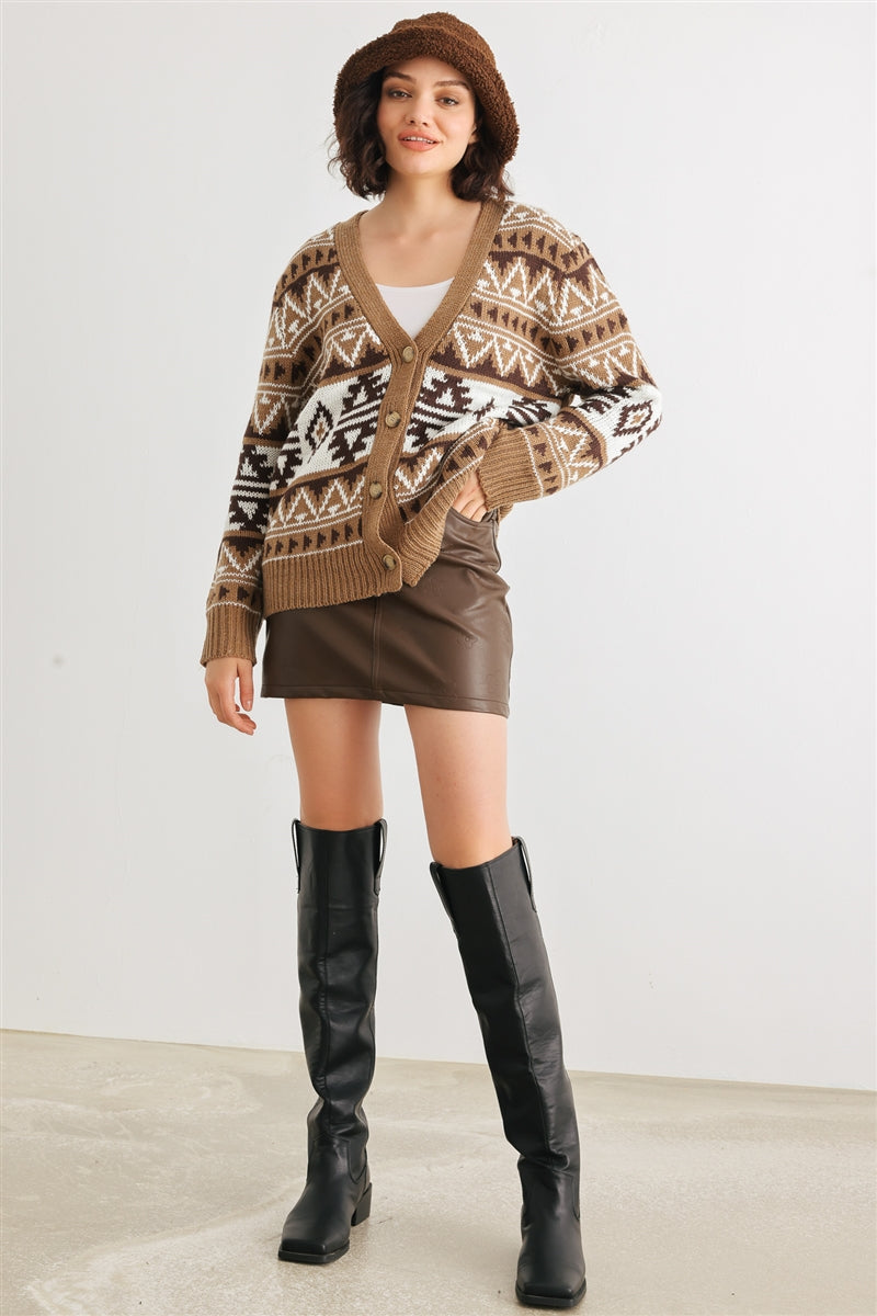 Fair Isle Knit Button-up Long Sleeve Cardigan Sweater - Katherine Jean