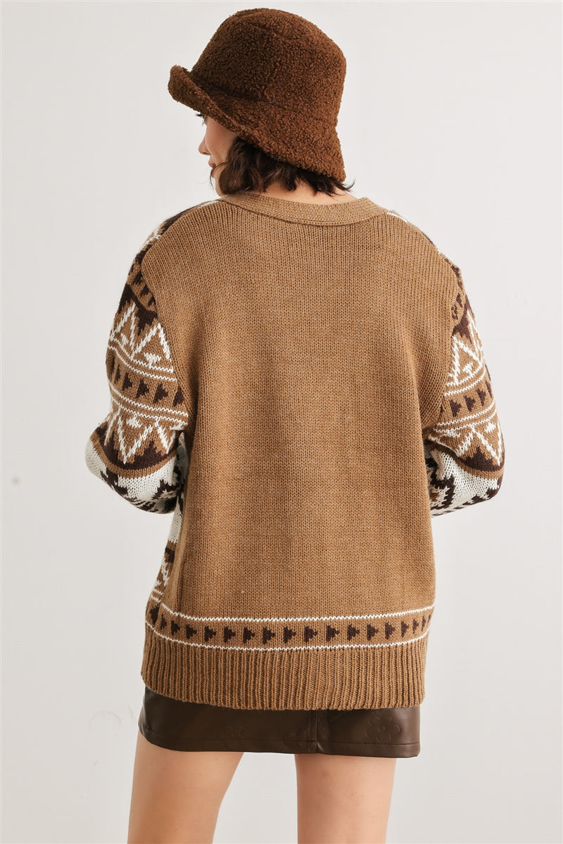 Fair Isle Knit Button-up Long Sleeve Cardigan Sweater - Katherine Jean