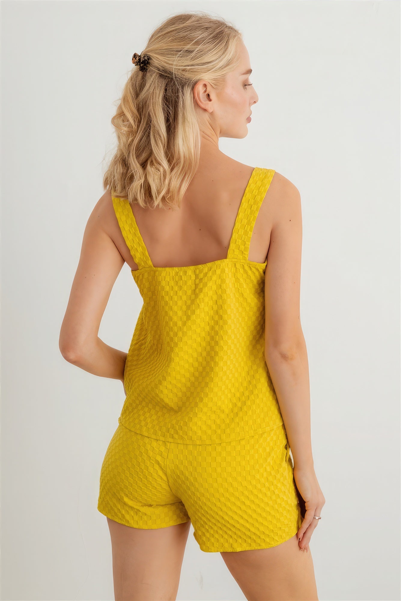 Dijon Textured Sleeveless Flare Top & High Waist Two Pocket Shorts Set - Katherine Jean